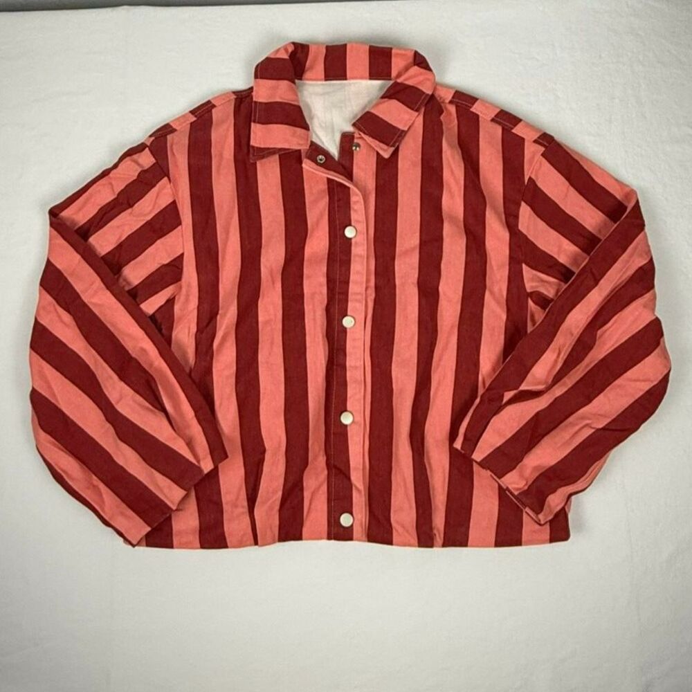 Striped Button 100% Cotton Down Red & Pink Jacket - M - NWT